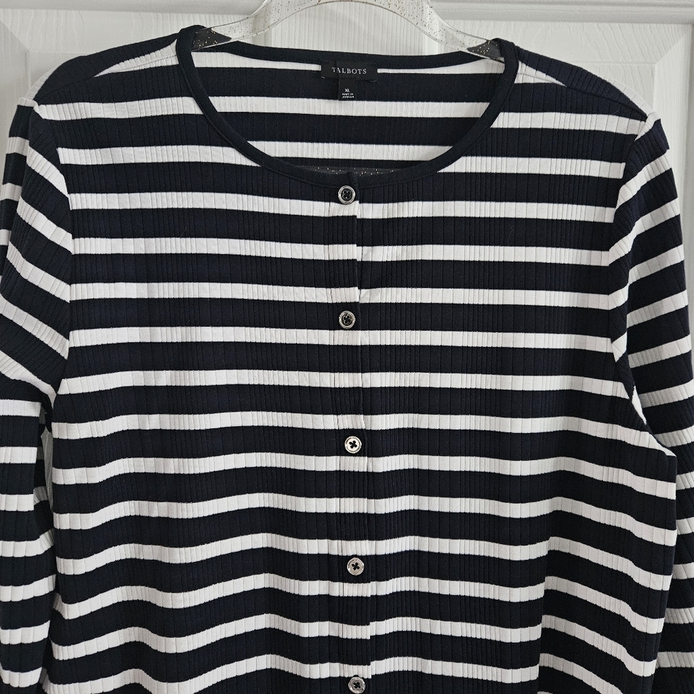 NWOT Talbots Variegated Ribbed Cardigan/Button Front Ribbed Top - Picture 2 of 10